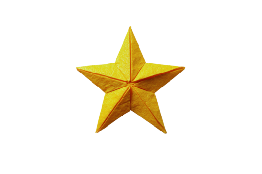 A vibrant yellow origami star transparent background perfect for festive designs and crafts - Powered by Adobe