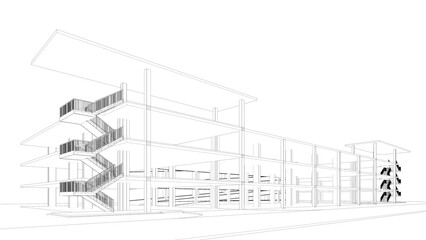 3D illustration of parking facility