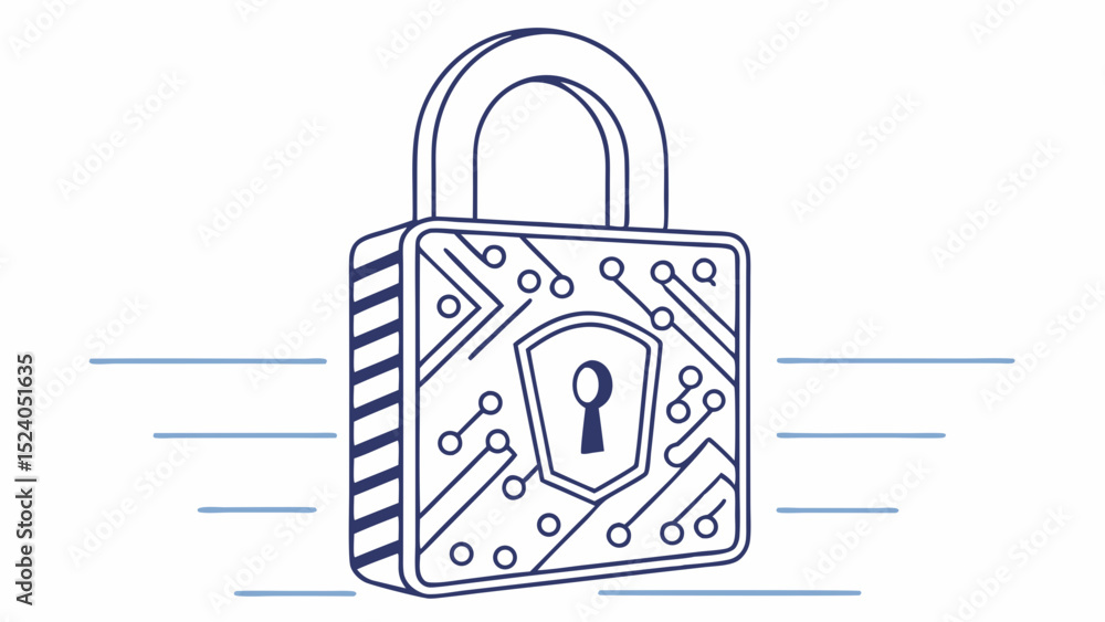 Poster cyber security padlock with circuit board design isolated on white background silhouette vector