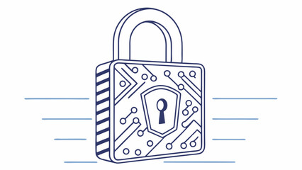 Cyber security padlock with circuit board design isolated on white background silhouette vector