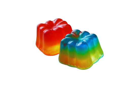 Delicious Colorful Rainbow Jelly Sweets Close Up Shot Two Cubes of Gummy Candy