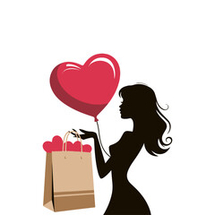 Girl with shopping bag & silhouette of a girl