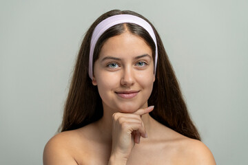 Portrait of young woman with natural makeup and healthy skin, a beauty and skincare concept.