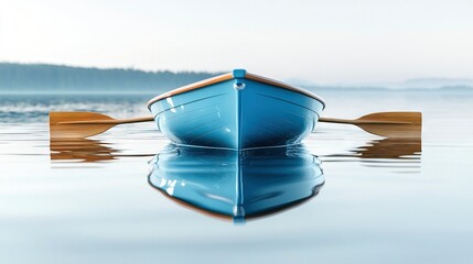   Blue boat on lake with wooden paddle boat