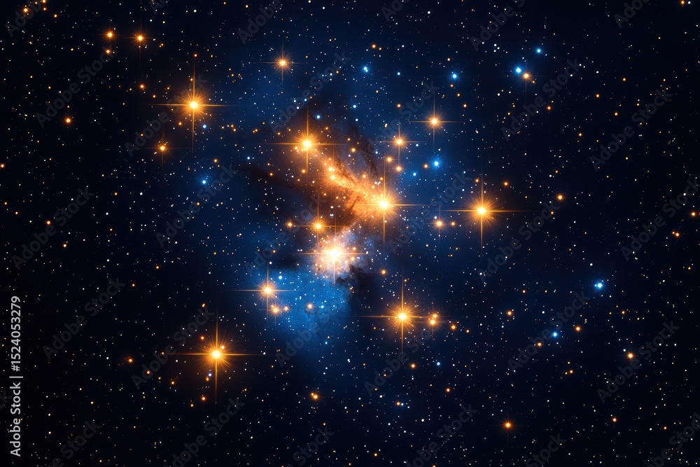 Poster stunning graphic layouts showcasing clusters in deep space with sparkling stars and colorful nebulae