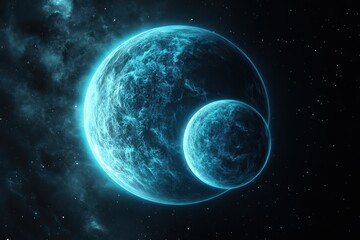 Stunning cosmic view of glowing planets in deep space surrounded by stars