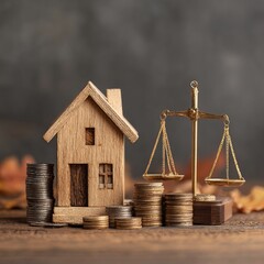 Real Estate Law Scales Coins.