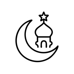 Obraz premium Minimalistic black and white Eid al-Adha symbol with crescent moon, star and mosque dome in vector style