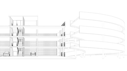 3D illustration of parking facility