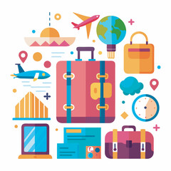 Flat travel vector illustration with vacation elements