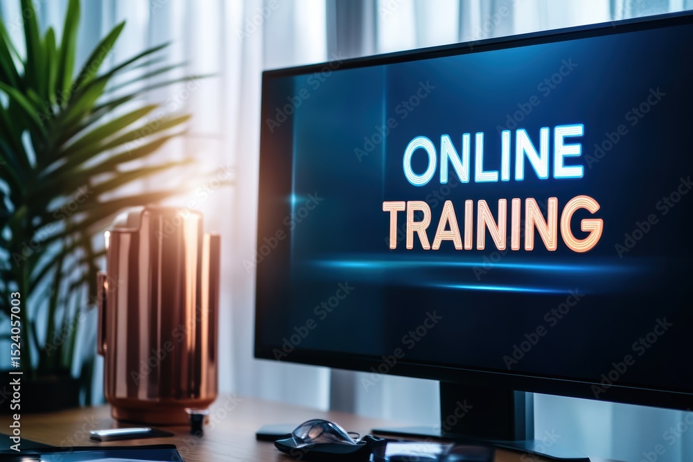 Poster engaging online training displayed on a modern computer screen in a stylish workspace
