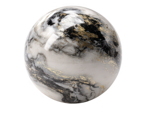Elegant black and white marble sphere with gold accents