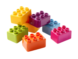 Colorful Plastic Building Blocks Stacked on Transparent background Perfect for Creative Projects and Playful Designs