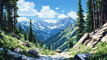 Pixel art landscape of a mountain valley