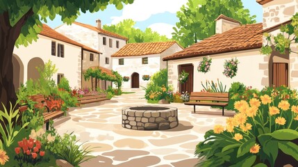 Picturesque European village scene