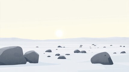 A flat, snowy, desolate landscape