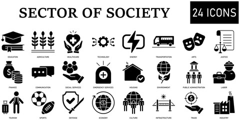 Set of Sector of society Icons or symbols Vector fully editable file.