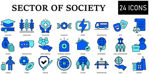 Set of Sector of society Icons or symbols Vector fully editable file.