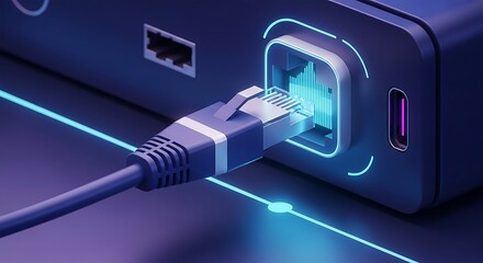 High-Speed Internet Connection Ethernet Cable Plugged into Device