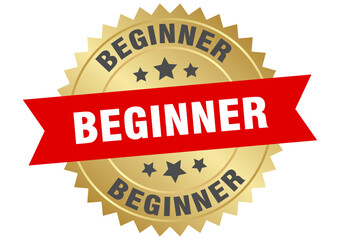 Obraz premium beginner. beginner round red and gold label isolated on transparent background