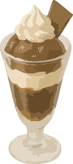 Watercolor Illustration of Chocolate Parfait in a Glass