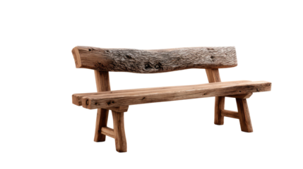 Rustic Wooden Bench: A weathered wooden bench of organic form and a unique woodgrain pattern that suggests the passage of time in a minimalist style.