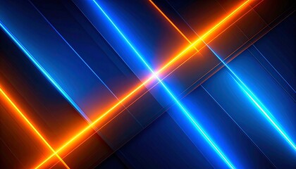 Bright blue and orange neon light glowing in the dark. Modern aesthetic wallpaper