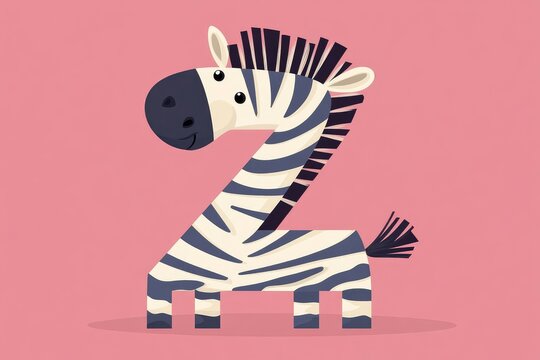 flashcard with letter Z, zippy zebra, flat vector card for alphabet learning