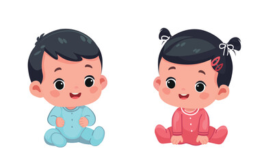baby boy and girl sitting cartoon vector 
