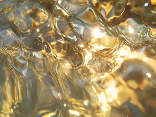 Macro of sunlit water surface with soft ripples and light reflections. Abstract aquatic texture that evokes calm, lightness, and summertime atmosphere. background