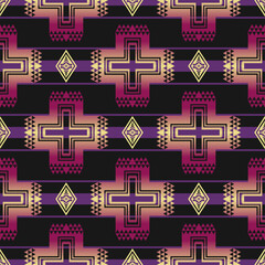 Obraz premium Vibrant Native American pattern. Vector colorful aztec southwestern Navajo geometric shape seamless pattern. Ethnic geometric pattern use for fabric, textile, home decoration elements, upholstery, etc