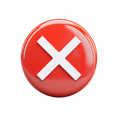 Obraz premium A red circle with a white x symbol displayed on a completely featureless area isolated on transparent background