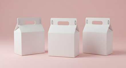 Three White Takeout Boxes on Pink Background