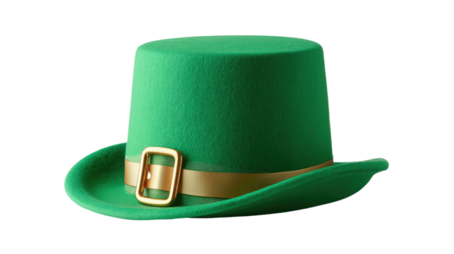St. Patrick's Day Top Hat: A vibrant green top hat with a golden buckle, ready to celebrate St. Patrick's Day.