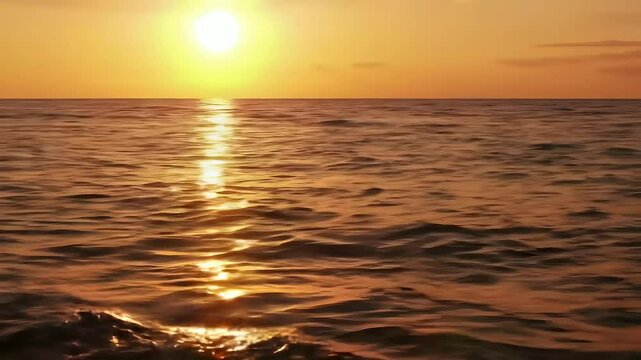 Golden Sunset Over Gentle Ocean Waves with Calm Sea Horizon View