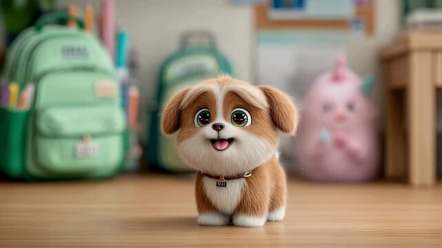 Adorable Cartoon Shih Tzu Puppy Ready for School