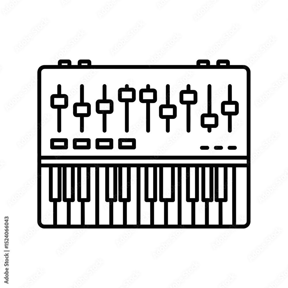 Poster vector icon of a synthesizer with sliders and keys for music creation