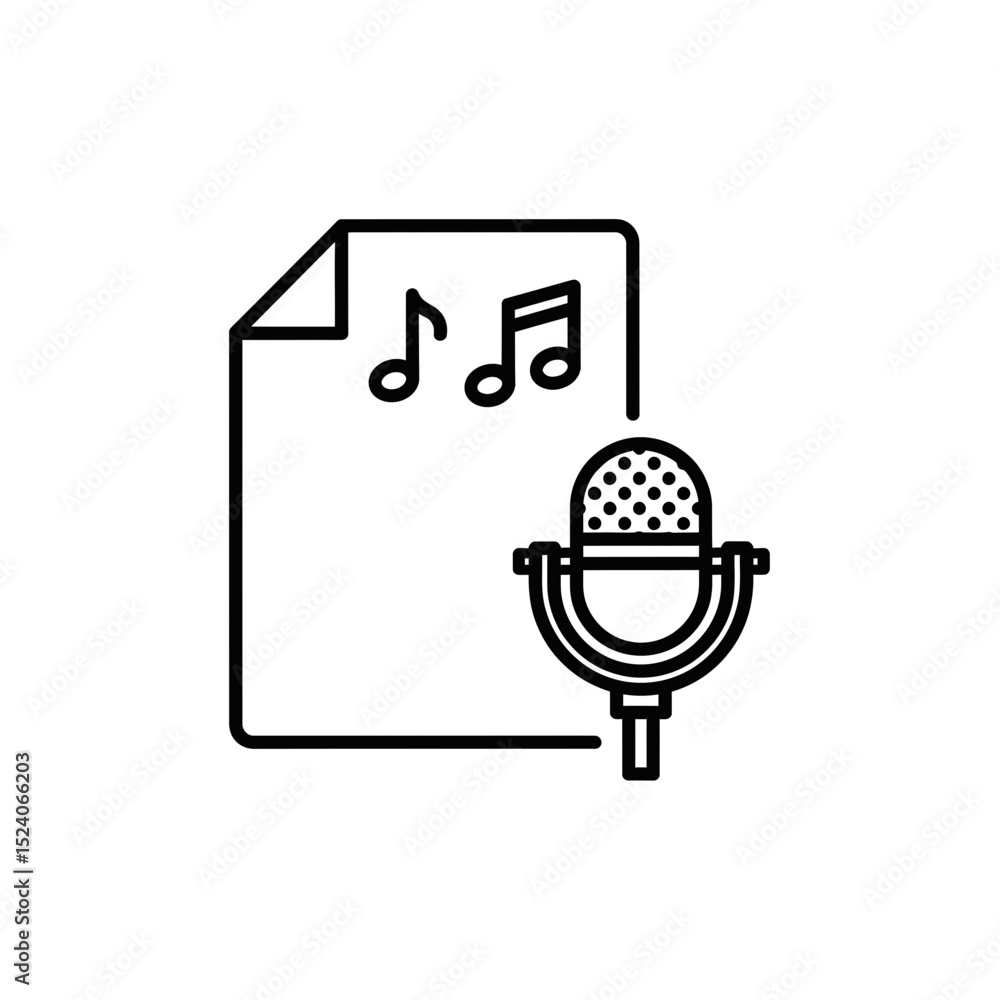 Poster vector icon of a microphone and music notes on a document