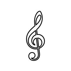Musical treble clef icon in black outline style for music...