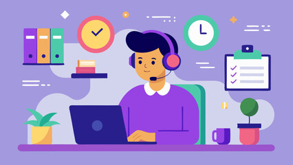 Naklejka premium Illustration of a customer service representative at desk