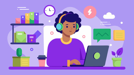 Illustration of a person working at a laptop at home