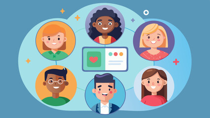 Diverse cartoon people connected by a social network