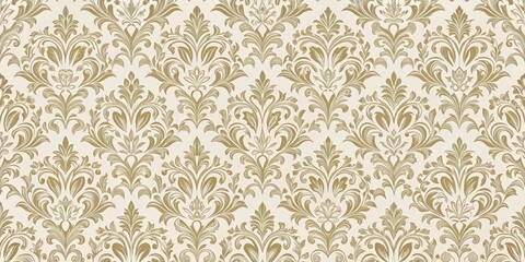 Classic Damask Pattern with Floral Motifs on Cream-Colored Background , neutral tone, cream background