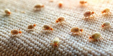 Tiny dust mites in bed on a sofa , tiny creatures, fungal growth,  tiny creatures,fungal growth