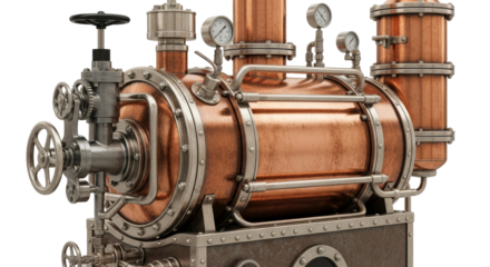 Elaborate copper and steel steampunk machinery