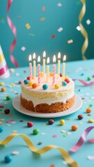 A cake with lit candles on top