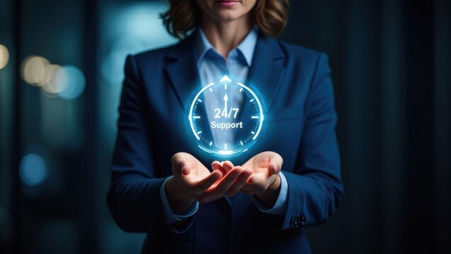 Businessperson Presenting 24 7 Support Concept