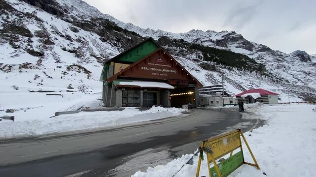 Atal Tunnel North Portal to sissu valley. Winter view of lahaul valley. road trip to Atal Tunnel North Portal to sissu village during snowfall. 
