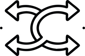 Circular icon with dual arrows line art design isolated on white background