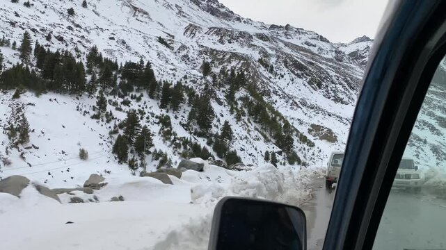 Atal Tunnel North Portal to sissu valley. Winter view of lahaul valley. road trip to Atal Tunnel North Portal to sissu village during snowfall. 